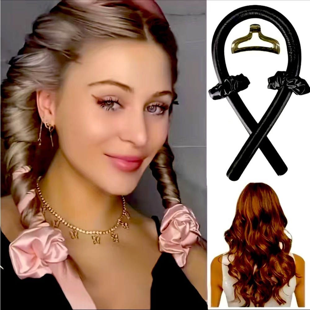 Heatless curling rod headband set